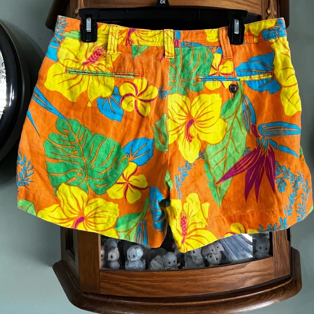 Polo Ralph Lauren Linen Blend Orange Tropical Foliage Shorts Size 8 - Picture 5 of 6
